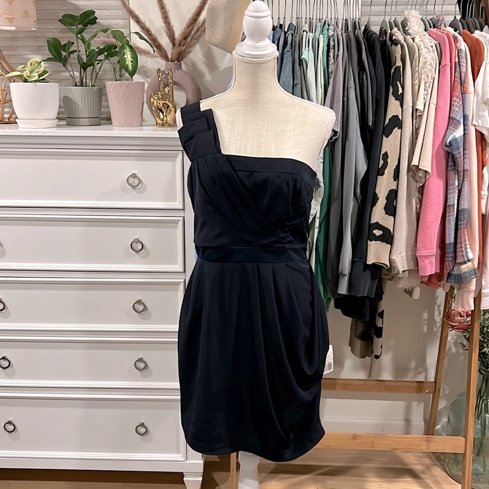 Forever 21 Black One-Shoulder Pleated Cocktail Dress